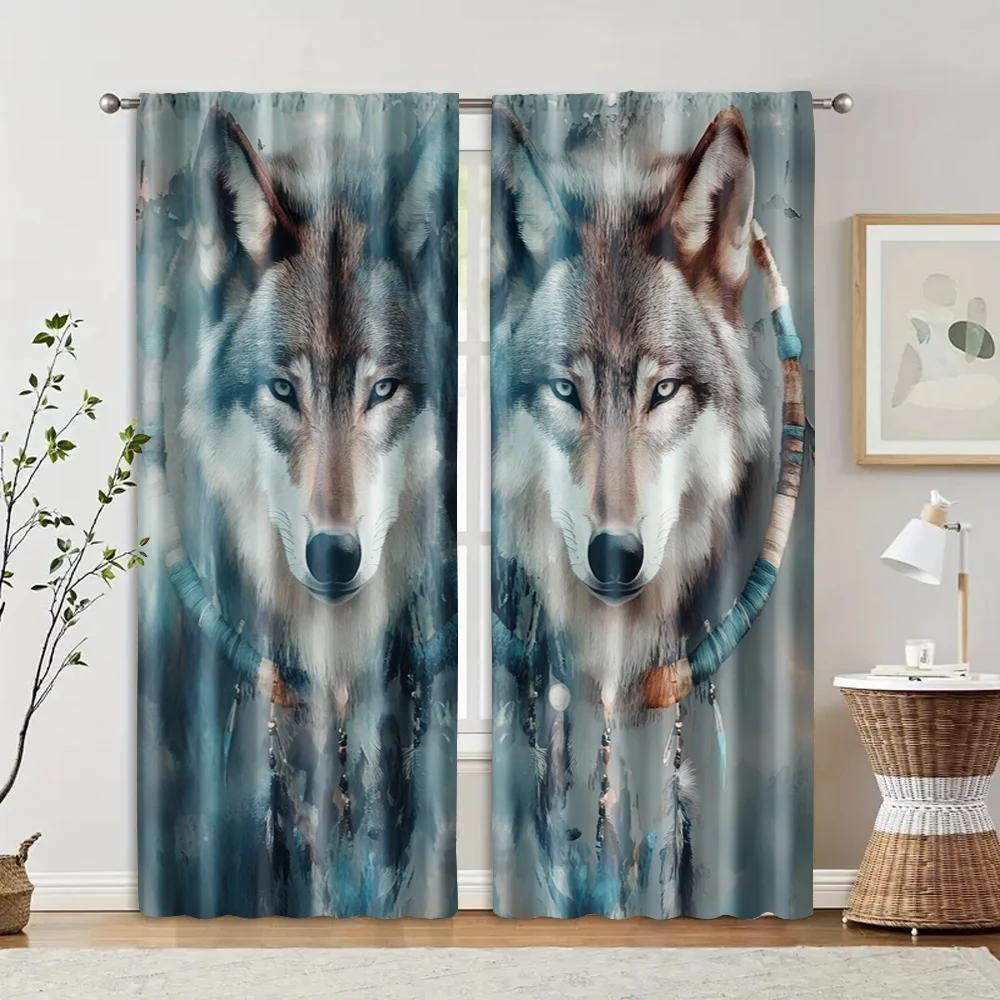 2pcs   Fashionable Curtains  Print Wolf Dreamcatcher Prints Fabric (without Rod) Versatile All Use for Bedroom   Living Room