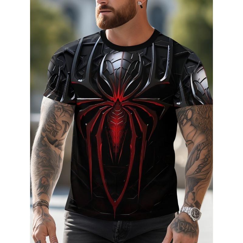 Casual Men's 3D Print Streetwear T-Shirts Spider Design Summer Breathable Round Neck Casual Tee Comfortable Wear Men's Clothing