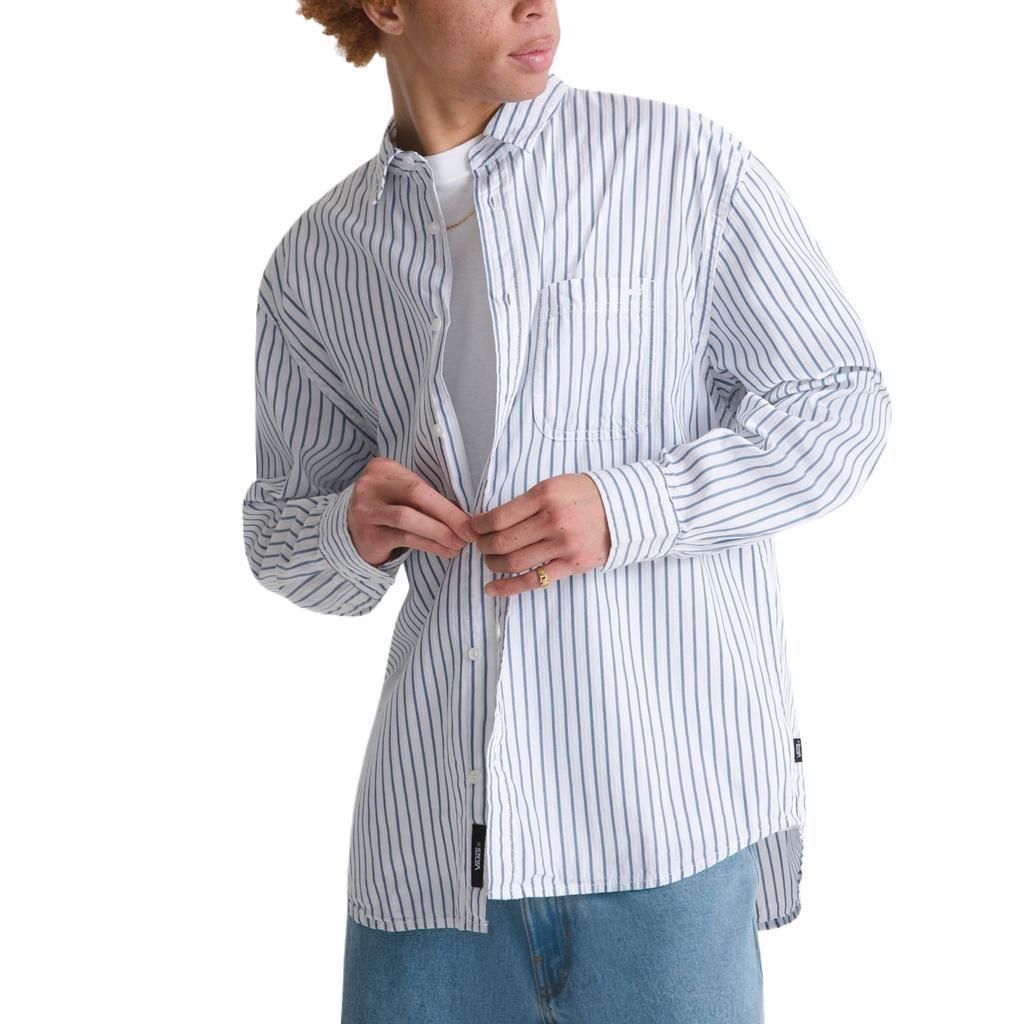 Vans Premium Long Sleeve Cotton Loose Striped Shirt Unisex shirts VN000T76WHT