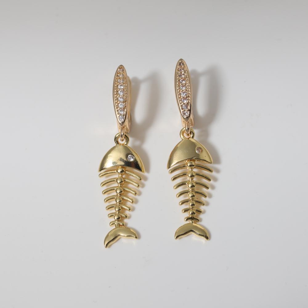 1 Pair Unique Fish Bones Dangle Earrings for Women Fashion Zirconia Earring Jewelry Wedding Party Accessories