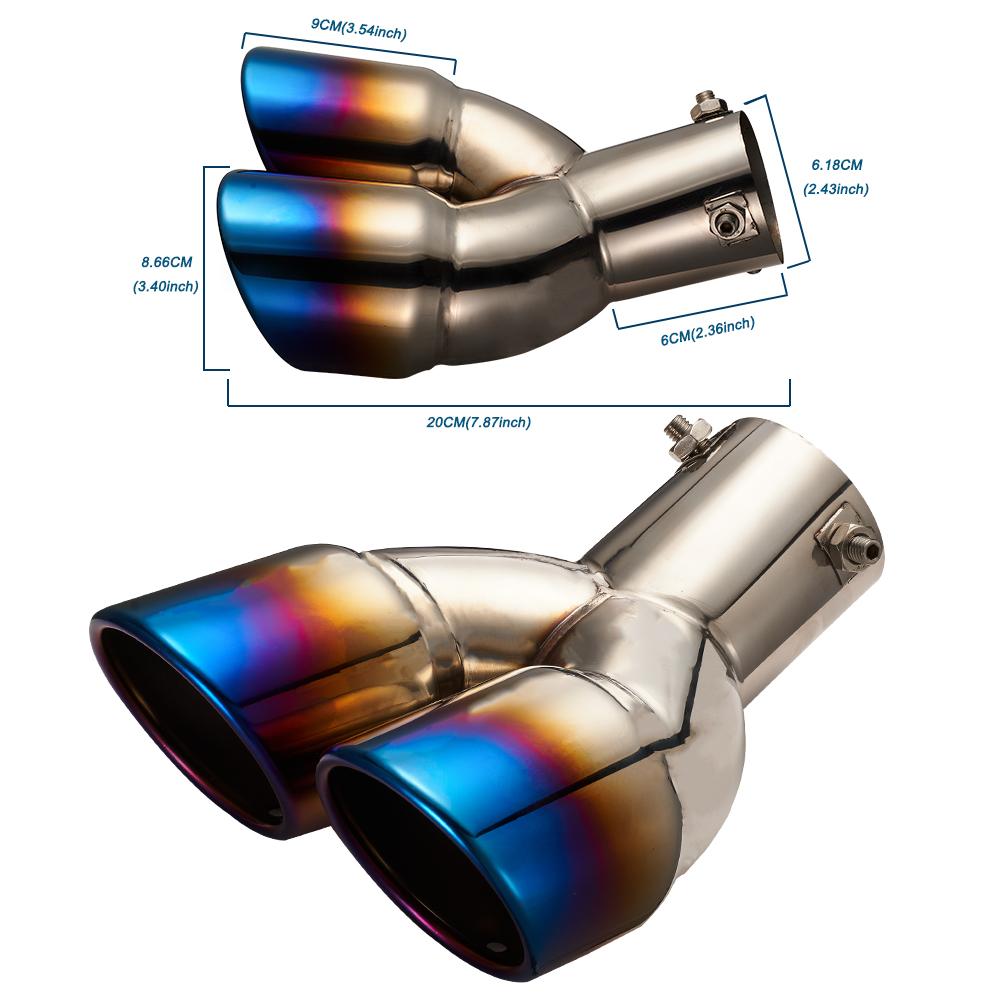 

1x изогнутые автомобильные выхлопные трубы, подходят для 60-миллиметрового выхода, нержавеющая сталь, двойные выхлопные трубы, косой выход, наконечники глушителя, автомобильные аксессуары