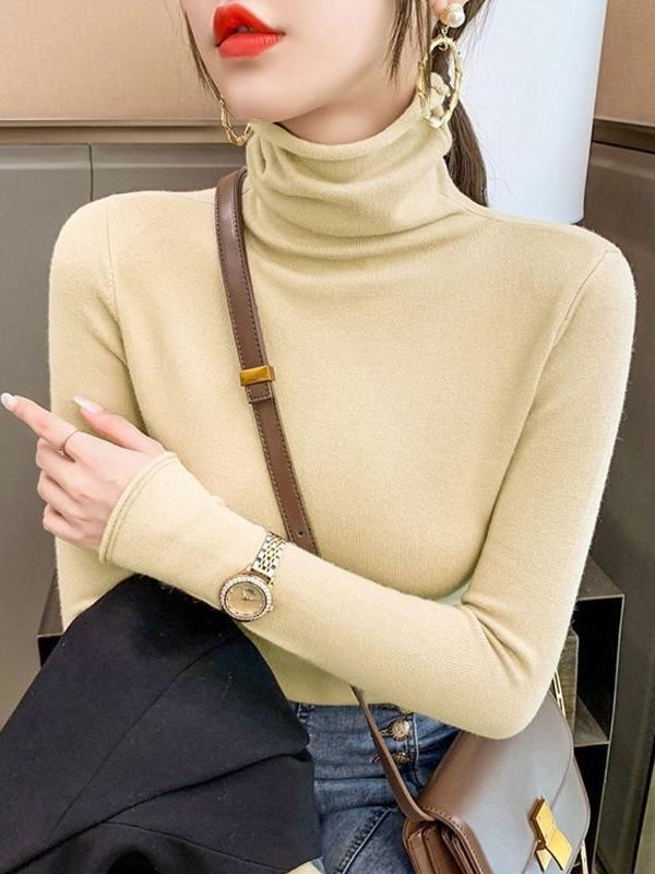 Dalang Knitwear Women's Slim Fit Turtleneck Sweater - Long Sleeve Solid Color Base Layer for Autumn/Winter
