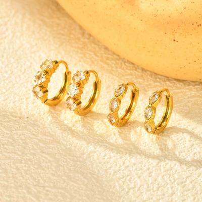 Stainless Steel Zircon Hoop Earrings, Small Round Hoops Huggie Earrings, Women Zircon Circle Piercing Ear Jewelry