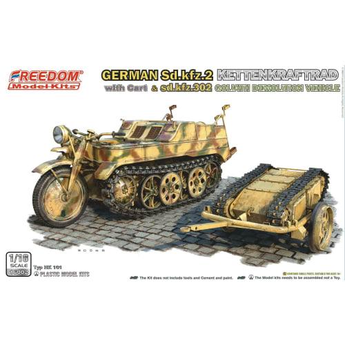 Freedom Model Kits 1/16 Scale World War II German Sd.kfz.2 Kettenkraftrad and Sd.Kfz.302 Goliath Light Explosive Transport Vehicle Cart Set, Plastic M