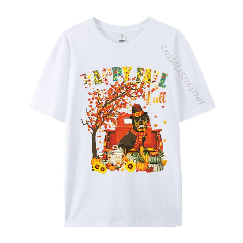 

Rottweiler Dog Autumn Fall Pumpkin T Shirts Male Vintage Men Cotton Tee Shirts Cute Oversized T Shirt S
