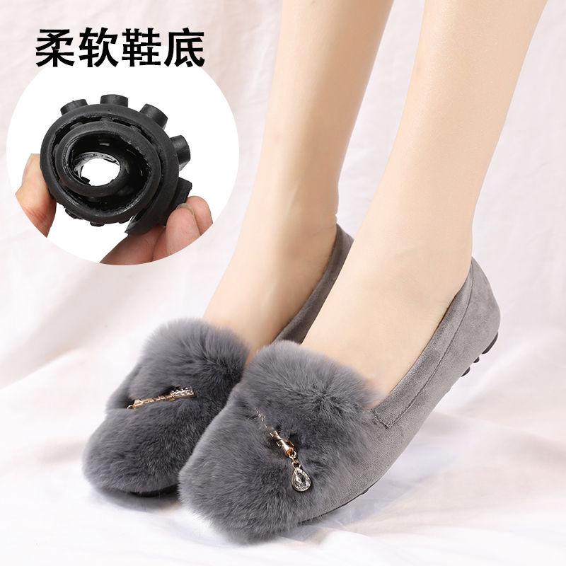 2025 new wool shoes women's indoor fleece versatile warm flat beanie shoes casual non-slip soft sole plus size