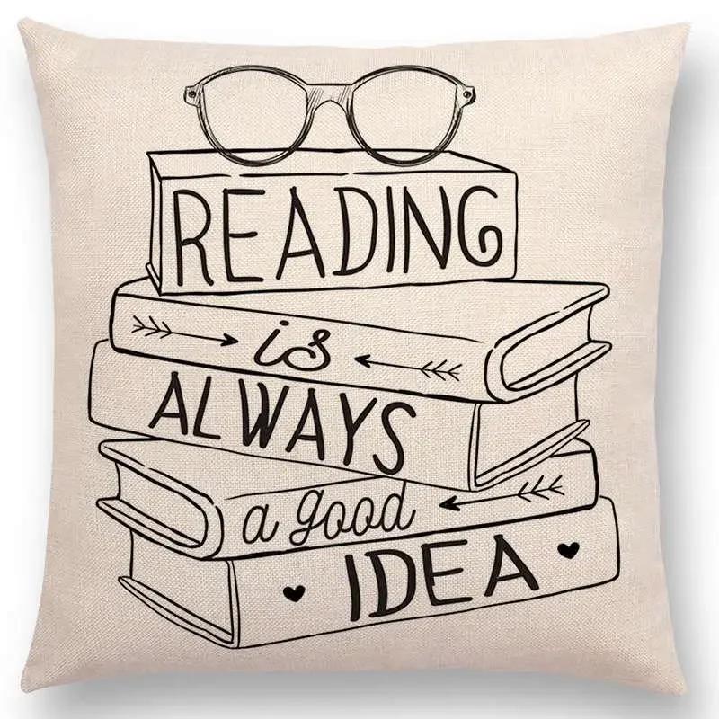 Tea Reading Books Pillow Case Home Decor / Cushion Cover Designer Pillow Cover for Sofa Bedroom Housse De Coussin