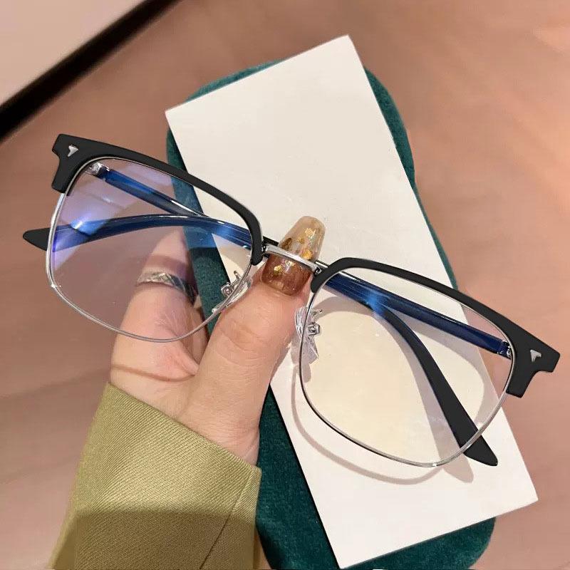 High Definition Myopia Glasses Anti-Blue Flat Glasses Women'S Retro Eyebrow Frame Myopia Glasses, Fashionable Half Frame Myopia Glasses