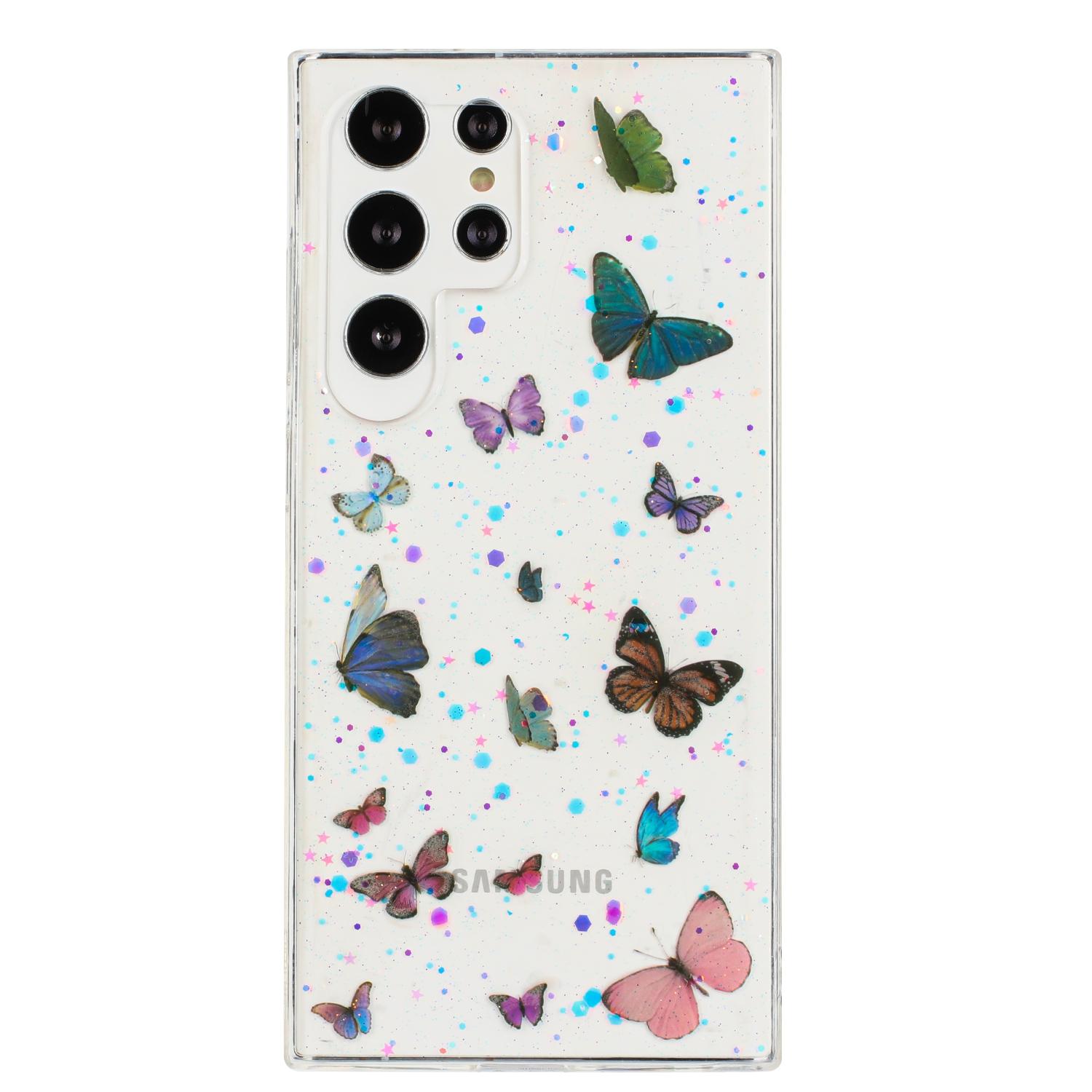 

Чехол для Samsung Galaxy S23 Ultra Противоударный ТПУ Задняя крышка телефона Эпоксидный блеск Бабочка Blue