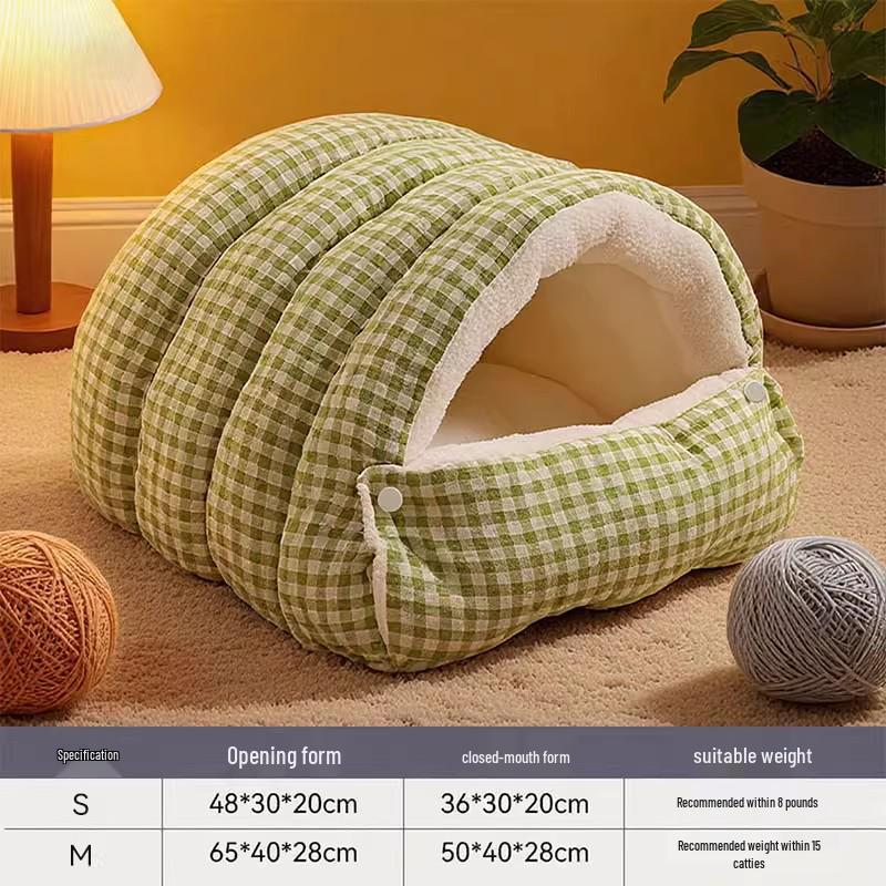 Thickened Winter Pet Bed: Semi-Enclosed Warm House for Cats & Small Dogs
