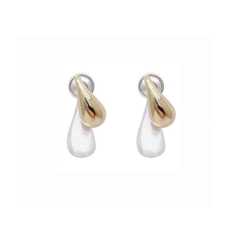 Trendy New 2 In 1 Detachable Stud Earrings for Women Gold Color Water Drop Studs Unusual Earrings Silver Color Metal Earrings