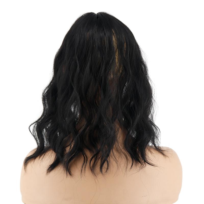 MERISIHAIR Women Natural Short Water Wave Hair Extensions Wig with Bangs Synthetic Fiber Hairpiece Suitable for Party Daily Use