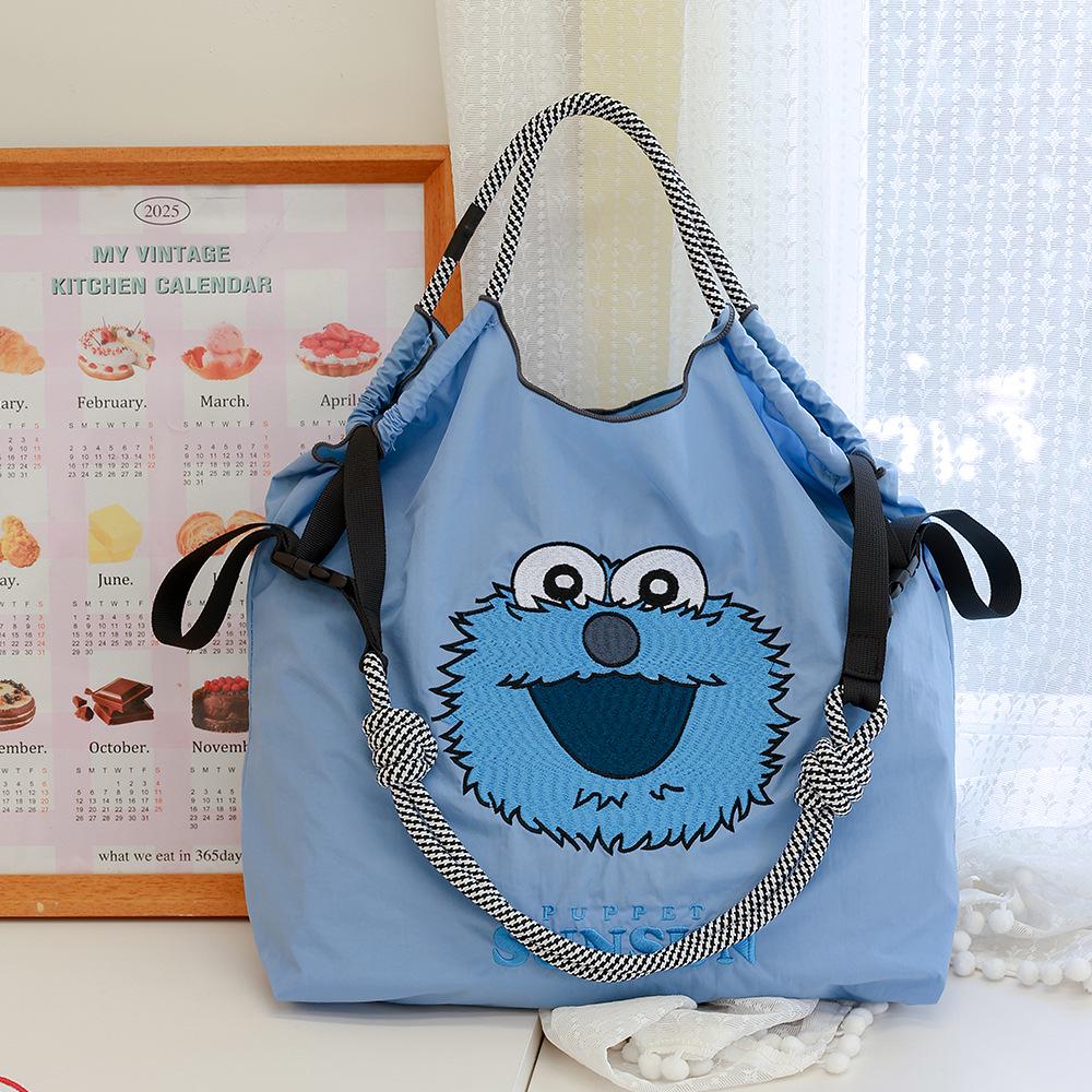 Japanese Style Handmade Waterproof Nylon Canvas Bag with Embroidered Patterns, Large Capacity