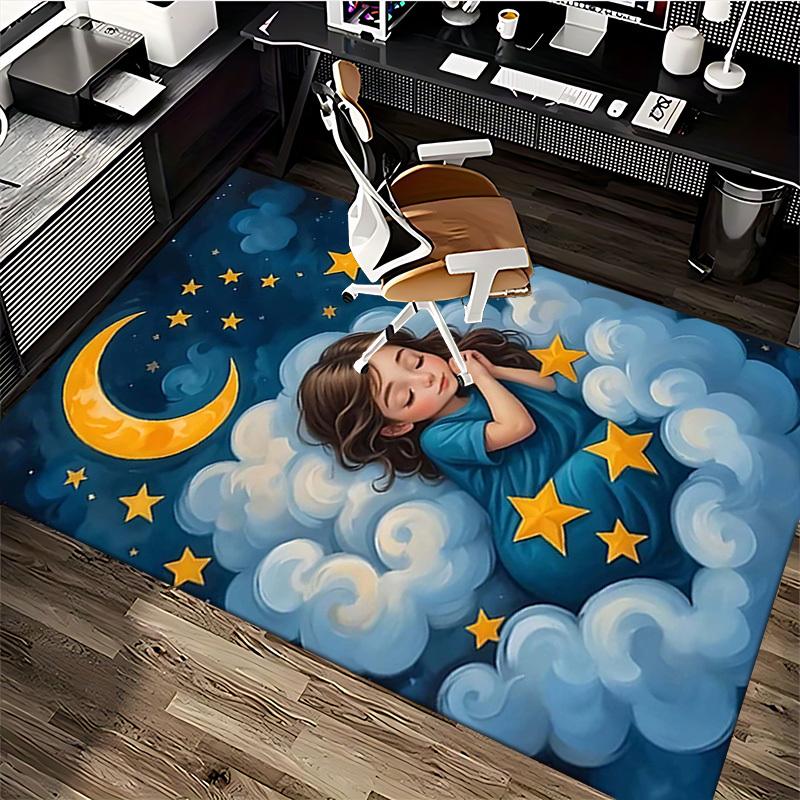 1pc Anime Cartoon Design Office Chair Mat - Moon and Stars Decorative Rug for Home Office, Festival Gift, Seasonal Universal Carpet.H023