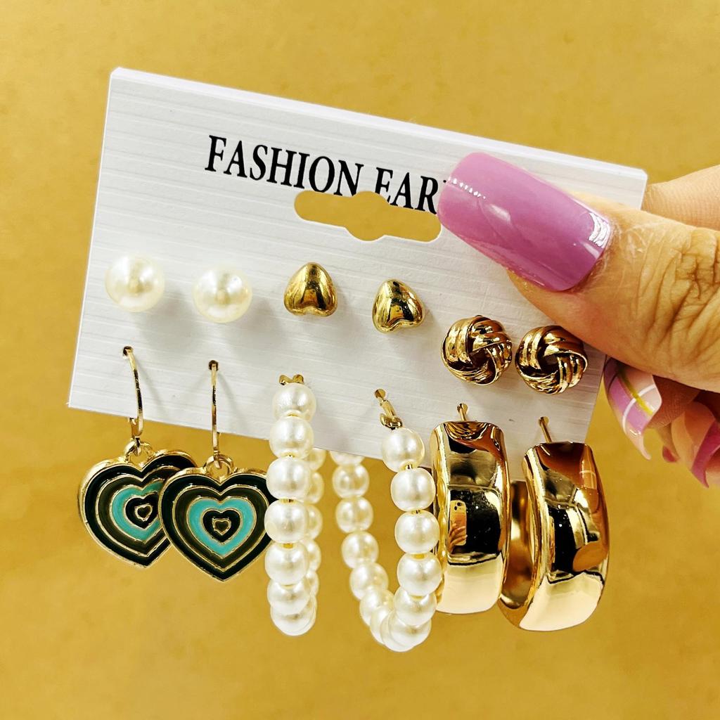 XP17 Gold Geometric Pearl Hoop Earring Set