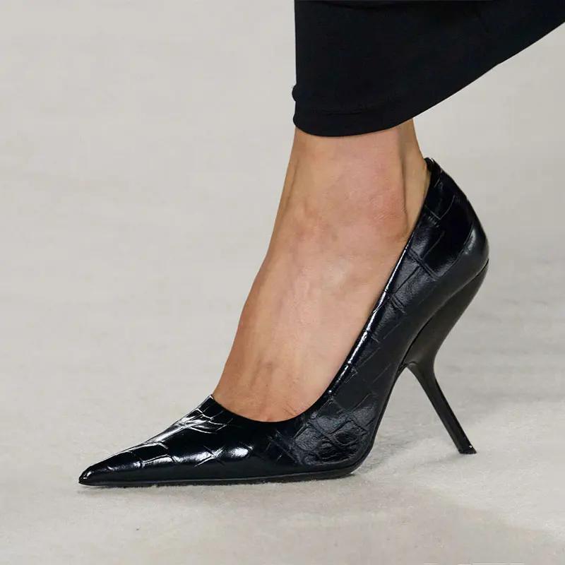 Fashion Brand Fashion Show Silvery 9cm High Heels Spring Autumn New Irregular Heels Black Red Pointed Sexy Women's Single Shoes Size 43