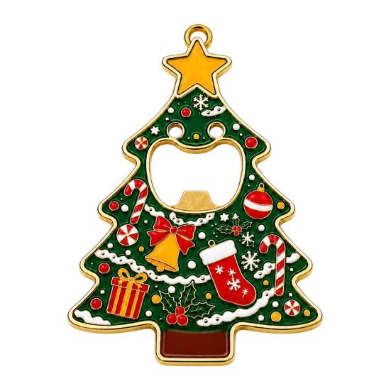 Holiday Party Gift for Friends Christmas Tree Bottle Opener, Metal Beer Cap Opener with Magnet Solid Fridge Sticker, Festive Kitchen Decor,