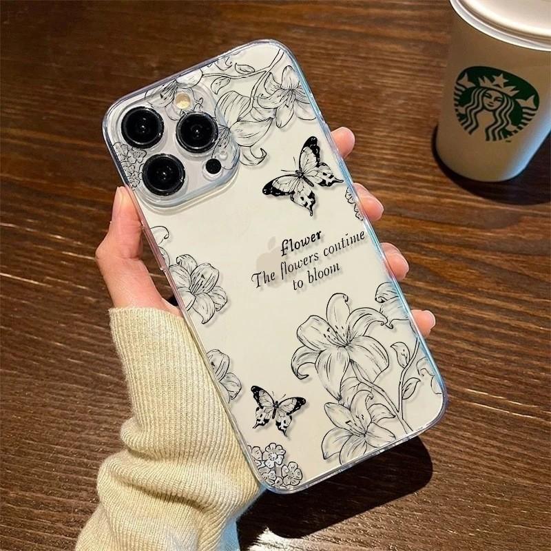 

Line Lily Butterfly IPhone 16 Promax Phone Case Transparent Suitable for Apple 15 Space Shell 14 17AIR IPhone16promax