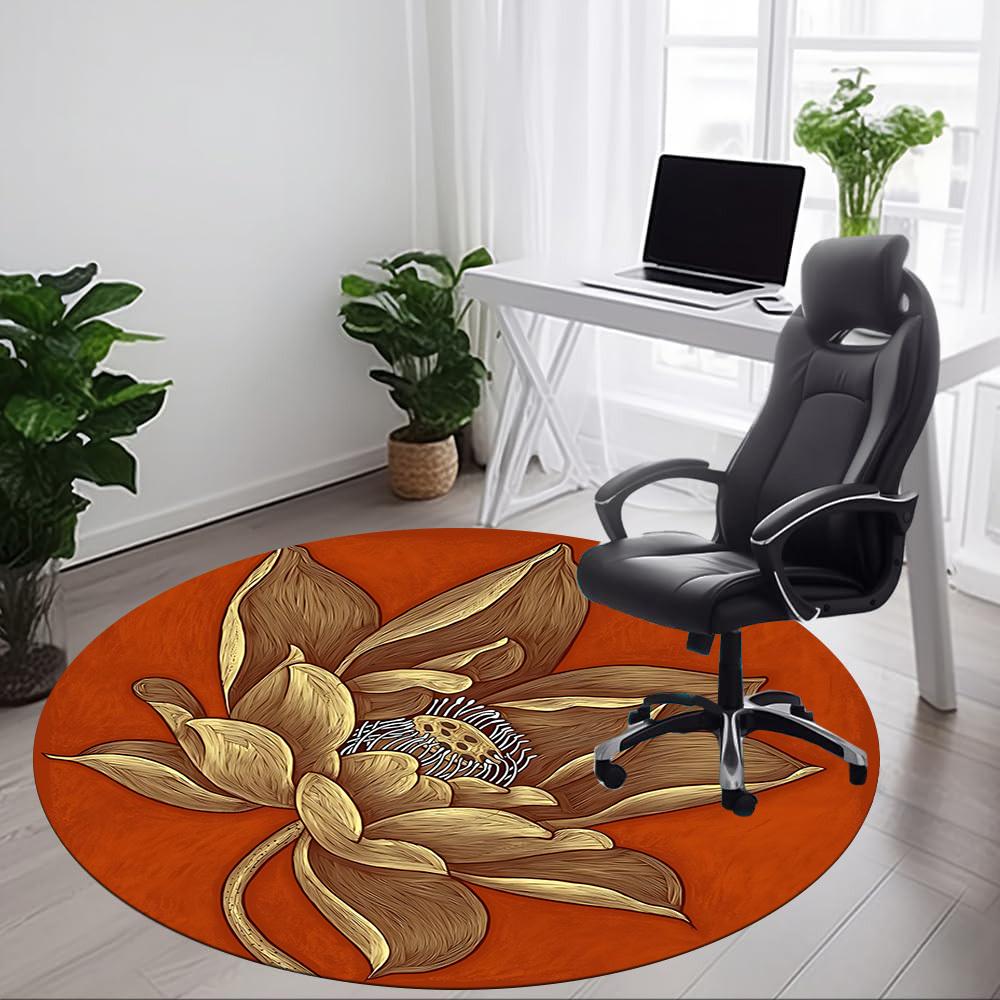 1pc Lotus Bloom Office Round Area Rug,  Mat Suitable For Office, Under Office Chairs Bedroom Living Room Home Decor, Room Deco