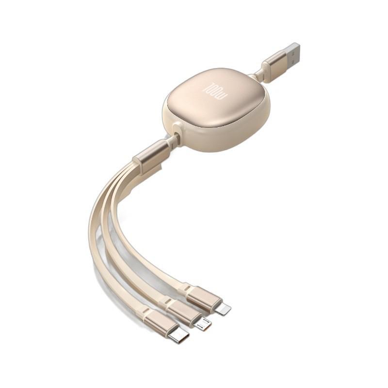 100W Retractable 3-in-1 Fast Charge & Data Cable for Apple, Huawei, Android – PD Charging Compatible.