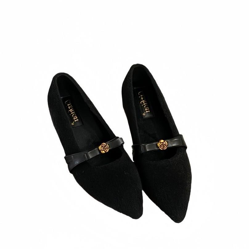 2025 höst nya spetsiga med rosett inre höjd pendling temperament dam enkel skor