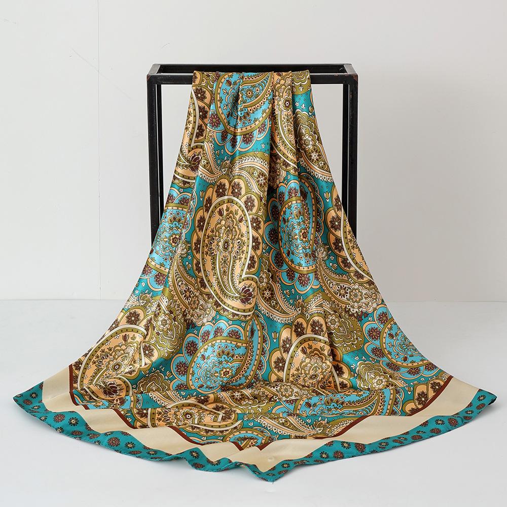 Women Scarf Silk Imitation Hair Neck Square Scarves Bandanna Muffler Waiter Flight Attendants Handkerchief Rings Wrap 90X90Cm