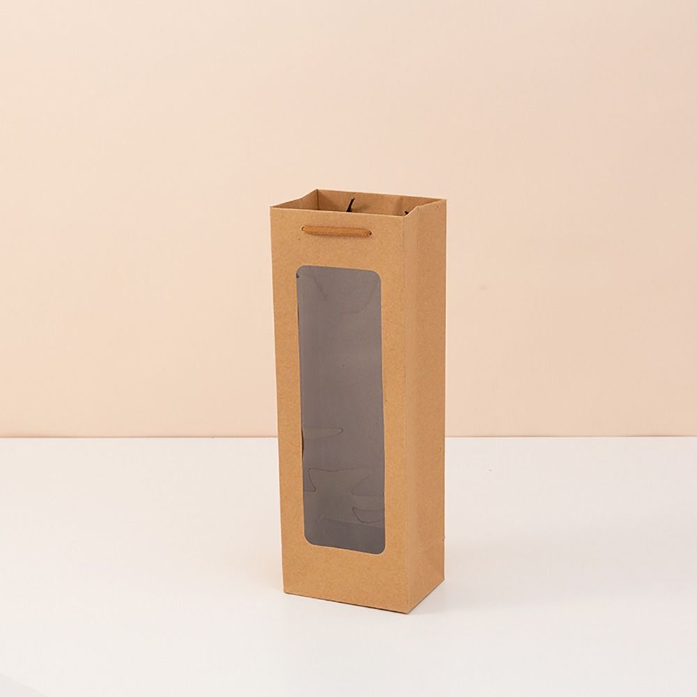 Translucent Kraft Paper Bag with Windows Red Wine Gift Bag Solid Packaging Handbag  Wedding