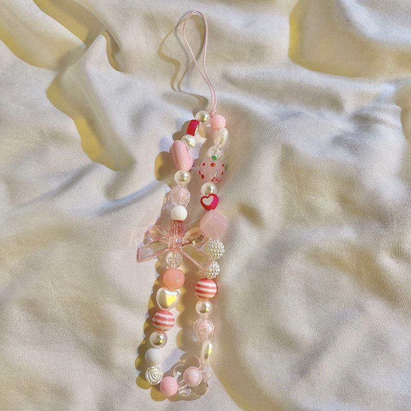 Bracelet de perles d'amour pour femmes, petit nœud en cristal frais, fleurs, amour, chaîne de téléphone portable, anti-chute, accessoires de coque de téléphone portable, DIY