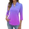 Women's Fashion Casual Lapel Short 3/4 Sleeve Print Shirt Women's Up Tops