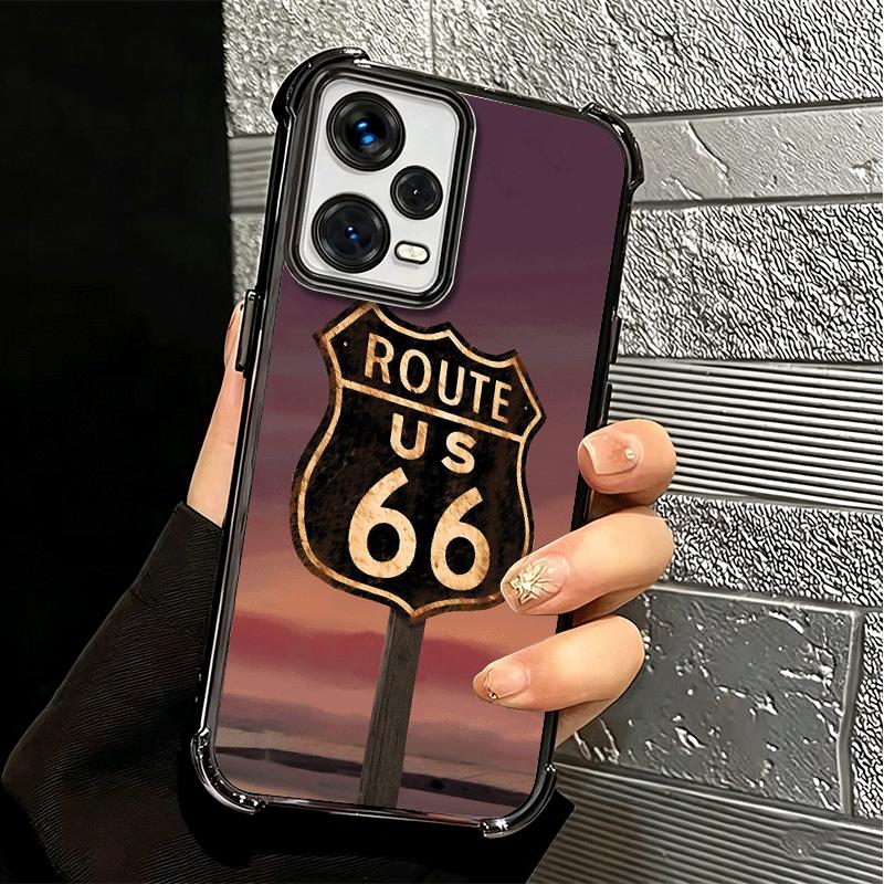 America Route 66 Plating Phone Case For Xiaomi Redmi Note 14 15 Pro Plus 13 12 11 11S 11T 10 9S 9 5G Anti-Fall Airabag Cover