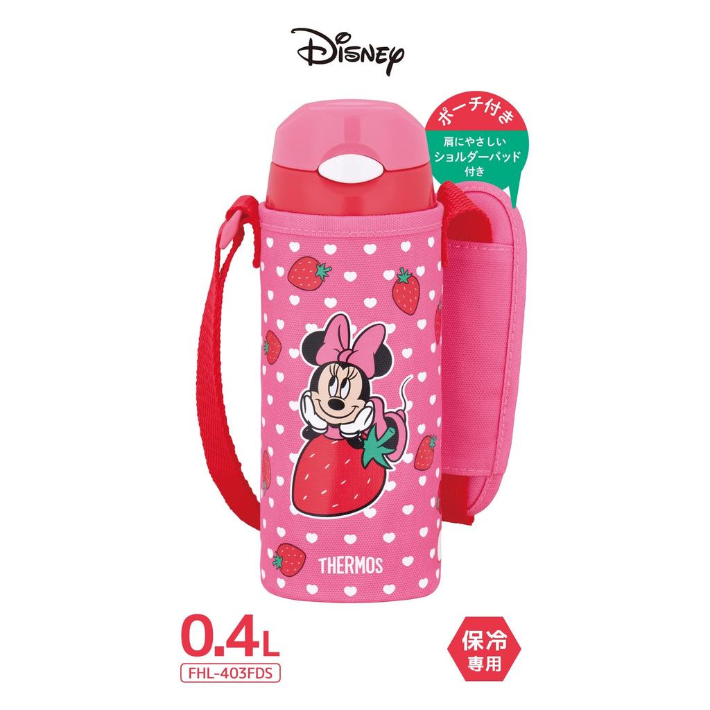 Thermos Water Bottle, Vacuum Insulated Straw Bottle, 400ml, Minnie Strawberry Pink, For Children, For Going To Kindergarten And School, For Cooling
