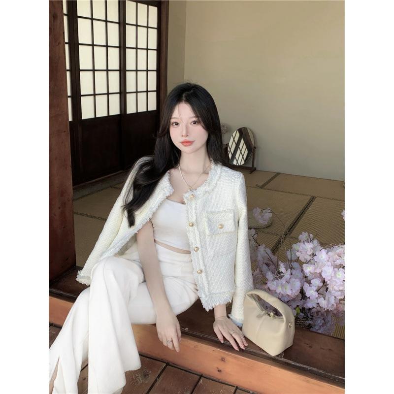 Módní design Jarní a podzimní všestranná bílá bunda Dámská Jedinečný šik design Smysl pro krátký odstavec Topů