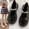 French retro British style small leather shoes female summer new pearl fairy word with platform Mary Jane single shoes