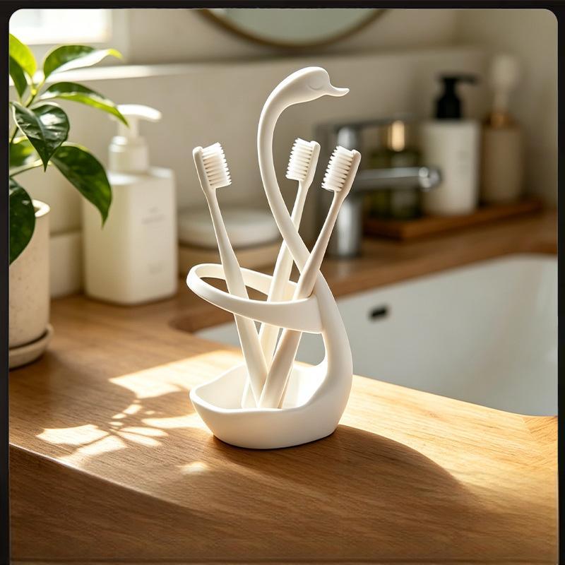 Swan Toothbrush Holder Creative Swan Shape Bathroom Storage Rack Multifunctional Drain Organizer For Bathroom Countertop