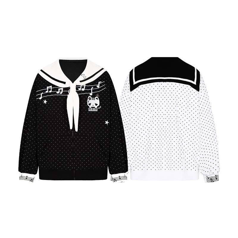 2026 Unisex Oversized Crewneck Sweatshirt With Cat Embroidery Polka Dot Print College Style