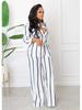 Women's Striped Printed Long-Sleeve Shirt Suit - Two-Piece Set