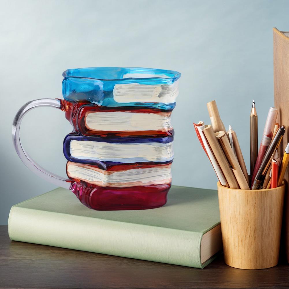 Painted Book Mug Novelty 3D Colored Book Glass Cup Decorative Colorful Book Water Cup for Kitchen Drinkware