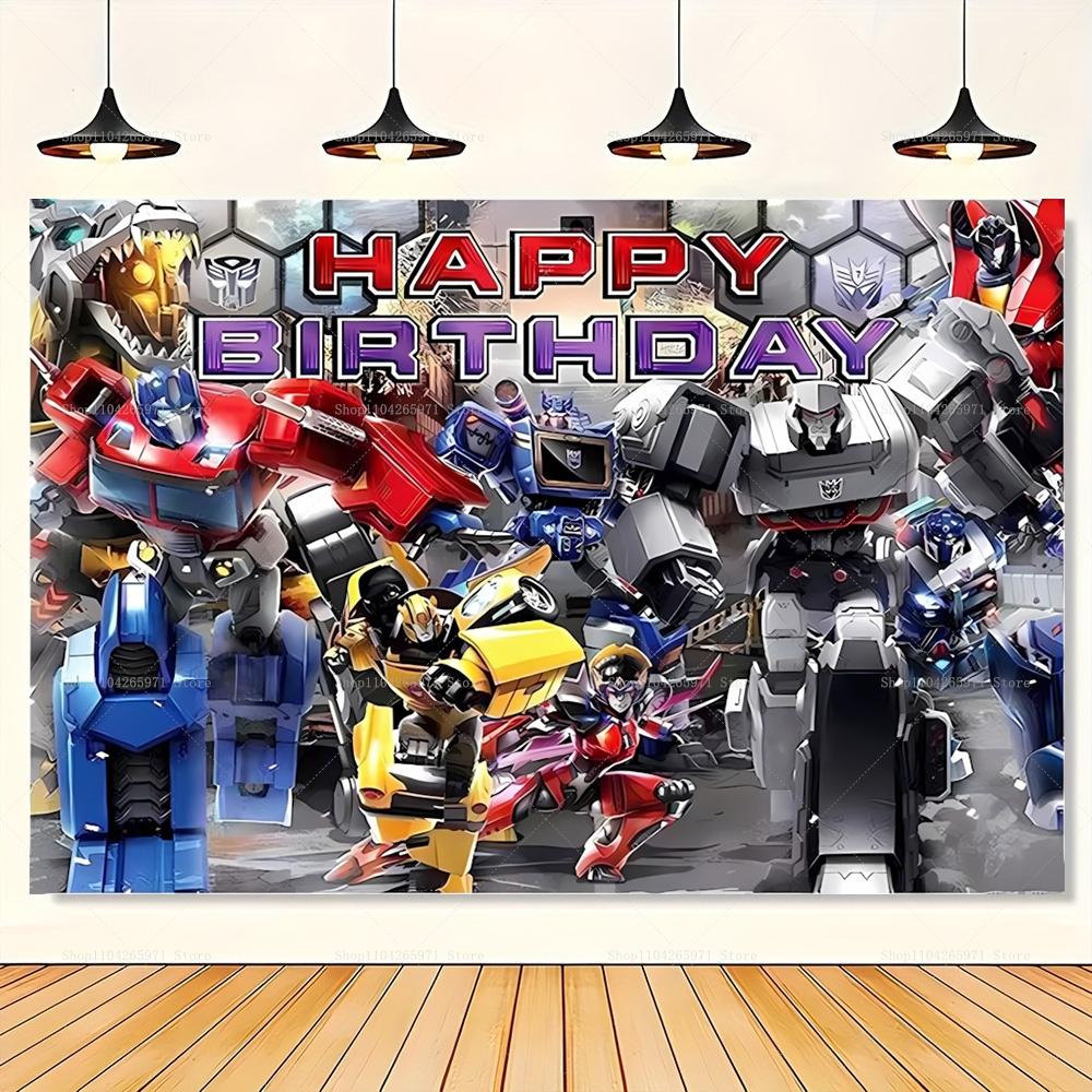 Fun Transformers Background Banner with Optimus Prime Theme for Kids, Children's Party Decoration