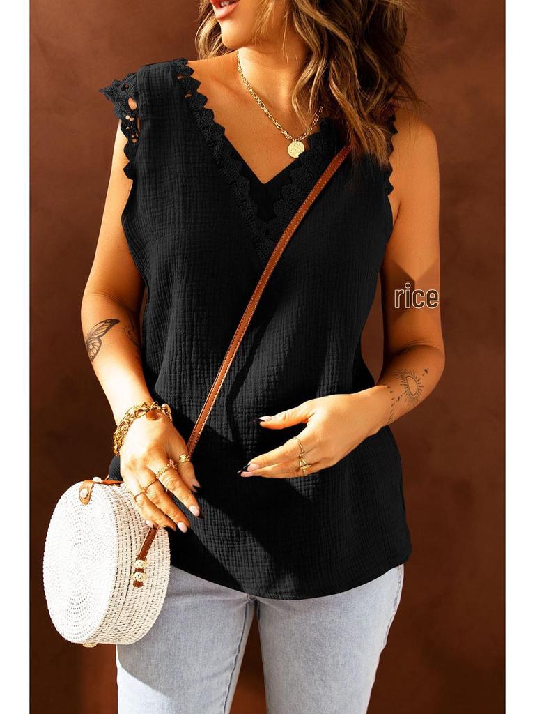 Women's Summer 2025 Pleated Lace Tank Top - New Style Fashion
