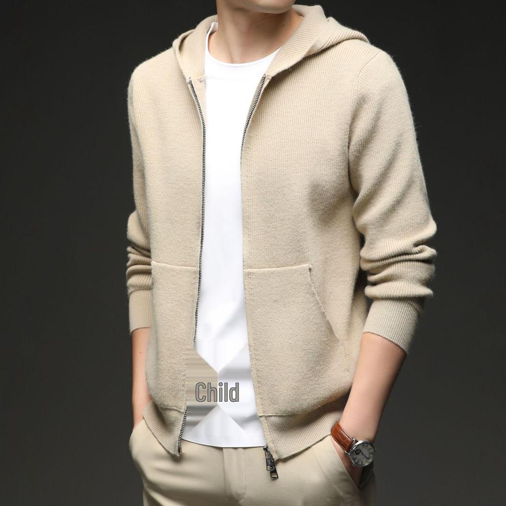 Men's Hooded Knit Cardigan: Korean Style Fashionable Sweater for Autumn/Winter – Trendy, Warm, Casual Outerwear for Middle-aged and Young Men.