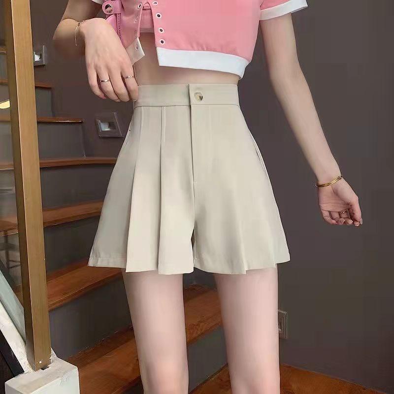 WTEMPO Sommer Damen Plissee Anzugshorts Hohe Taille Mode Lockere Shorts Weitbeinshorts Freizeithorts Anzugshorts