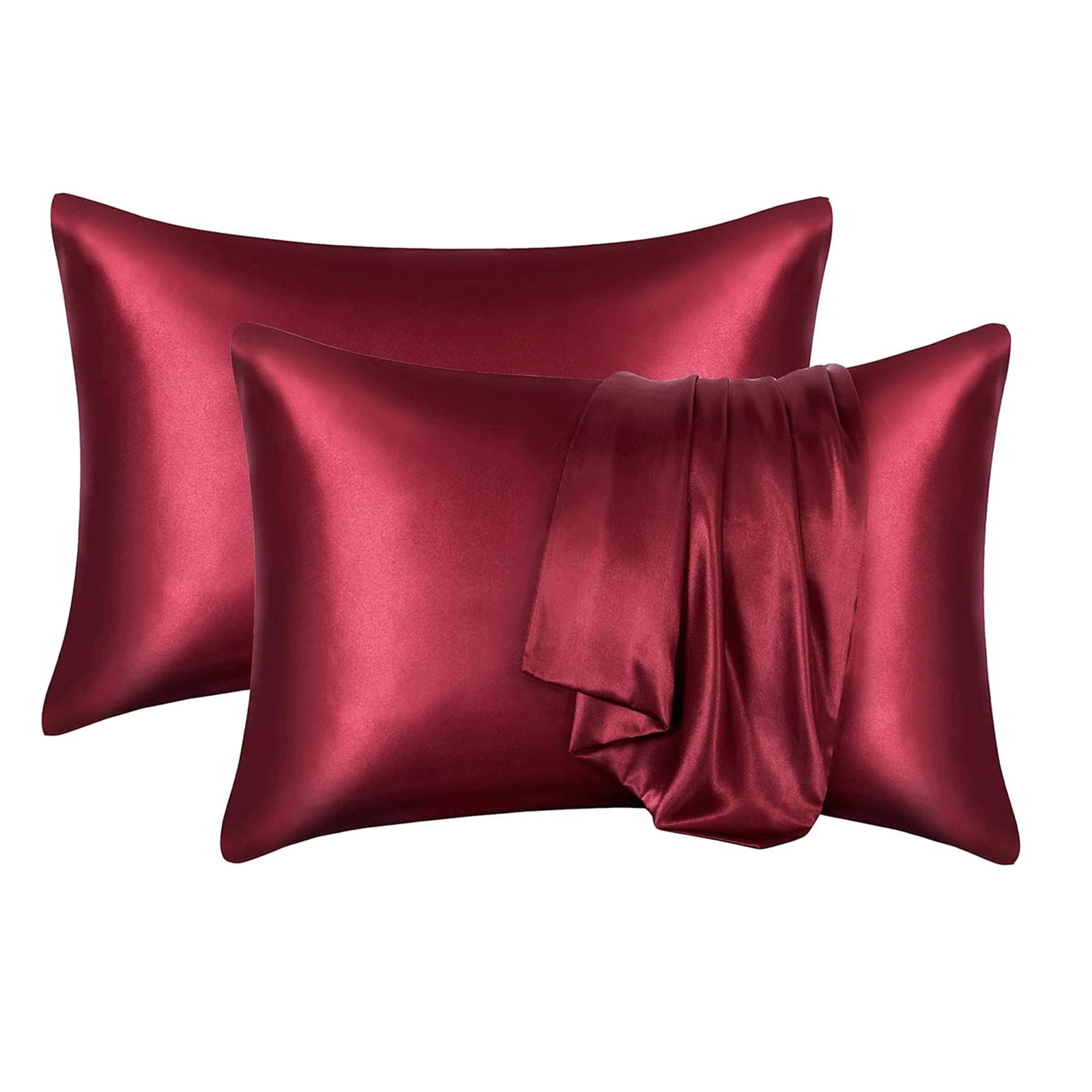 

Набор из 2 атласных наволочек - шелковистые наволочки для волос и кожи, наволочки с застежкой-конвертом, похожие на шелковые наволочки S винный