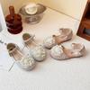 Kids Half Sandals Pearls Sweet Flowers Girls Princess Shoes Soft Sole Non-slip 2025 Summer New Children Dance Shoes Ins Trendy