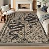Black Living Room Carpet Large Machine Washable Carpets Snake Plant Bedroom Bedside Floor Mat Retro Elegant Home Decoration Rug