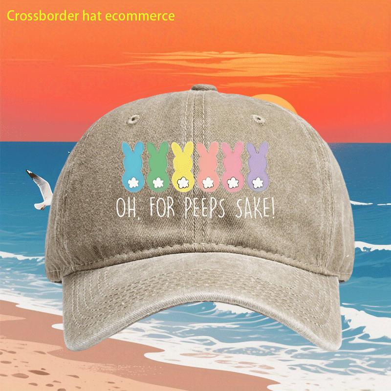 Oh For Peeps Sake Easter Bunny Print Washed Baseball Cap Casual Adult Unisex Outdoor Adjustable Cap