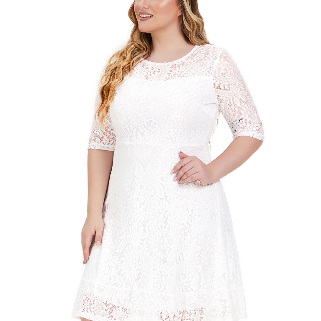 Stylish and Versatile Midi Dress In Plus Size with Semi-Sheer Sleeves