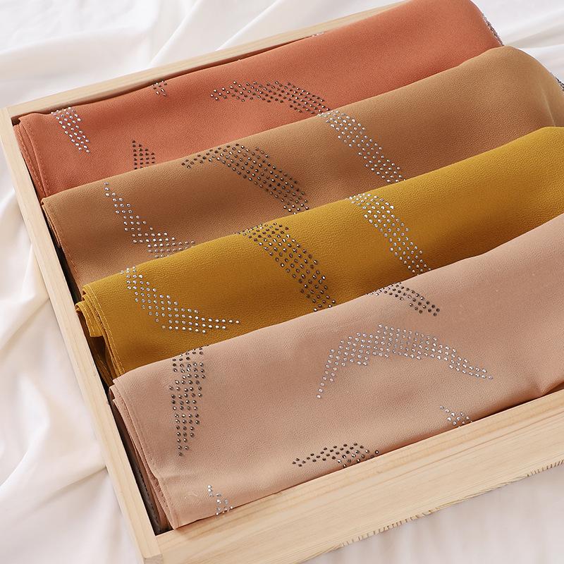 Pearl Rhinestone Chiffon Scarf Hijab For Women Muslim Headwrap Solid Shawls Headband Foulard Femme Muslim Hijab Turbans Headband