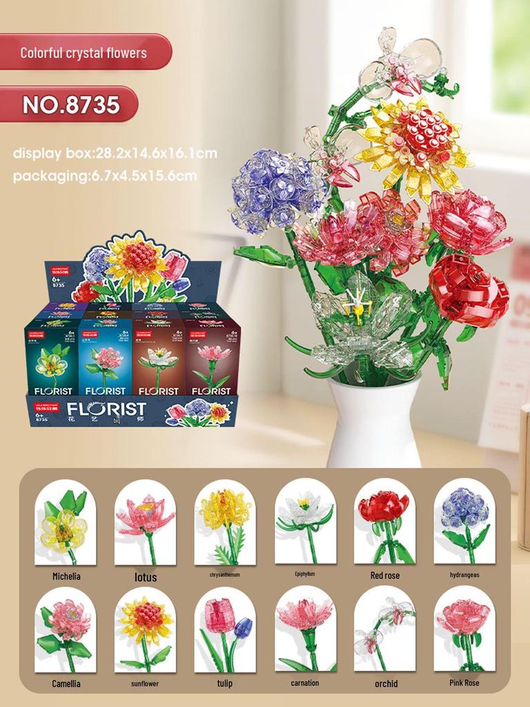 Succulent Rose Bouquet Preserved Flower Toy Compatible with LEGO Bricks - Perfect Gift for Girls