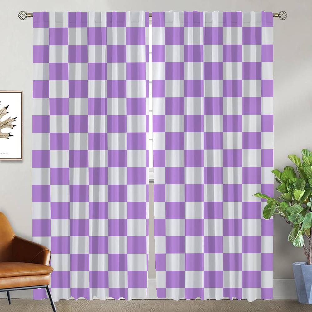 Window Curtain for Room 2 Panel Checkerboard Tulle for Bedroom Home Interior Curtains 2 Pieces Halloween Decoration Shades Child