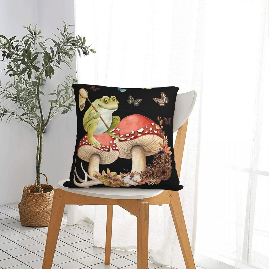 Cute Frog Mushroom Butterfly Cottagecore Aesthetic Pillowcase Polyester Cushion Cover Decorations Throw Pillow Case Cover Home